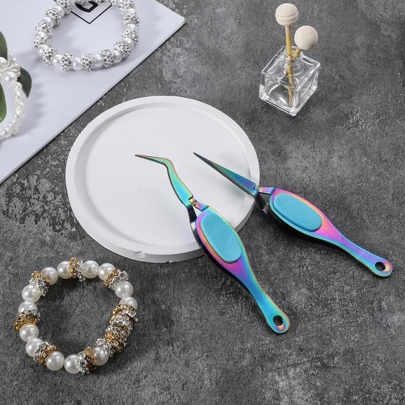 Jeffdad 2 Pcs Reverse Tweezers, Precision Craft Tweezers Crossing Lock Tweezers Fine Tip Grip Reverse Curved Bent Straight Tweezers for Crafting, Jewelry, Laboratory Work (Titanium, Blue) - Image 4